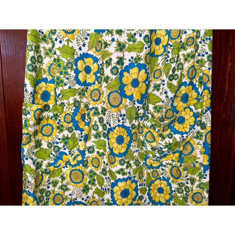 Vintage Homemade Likely a Small 70’s Blue & Yellow Floral Dress w button straps White - Image 4