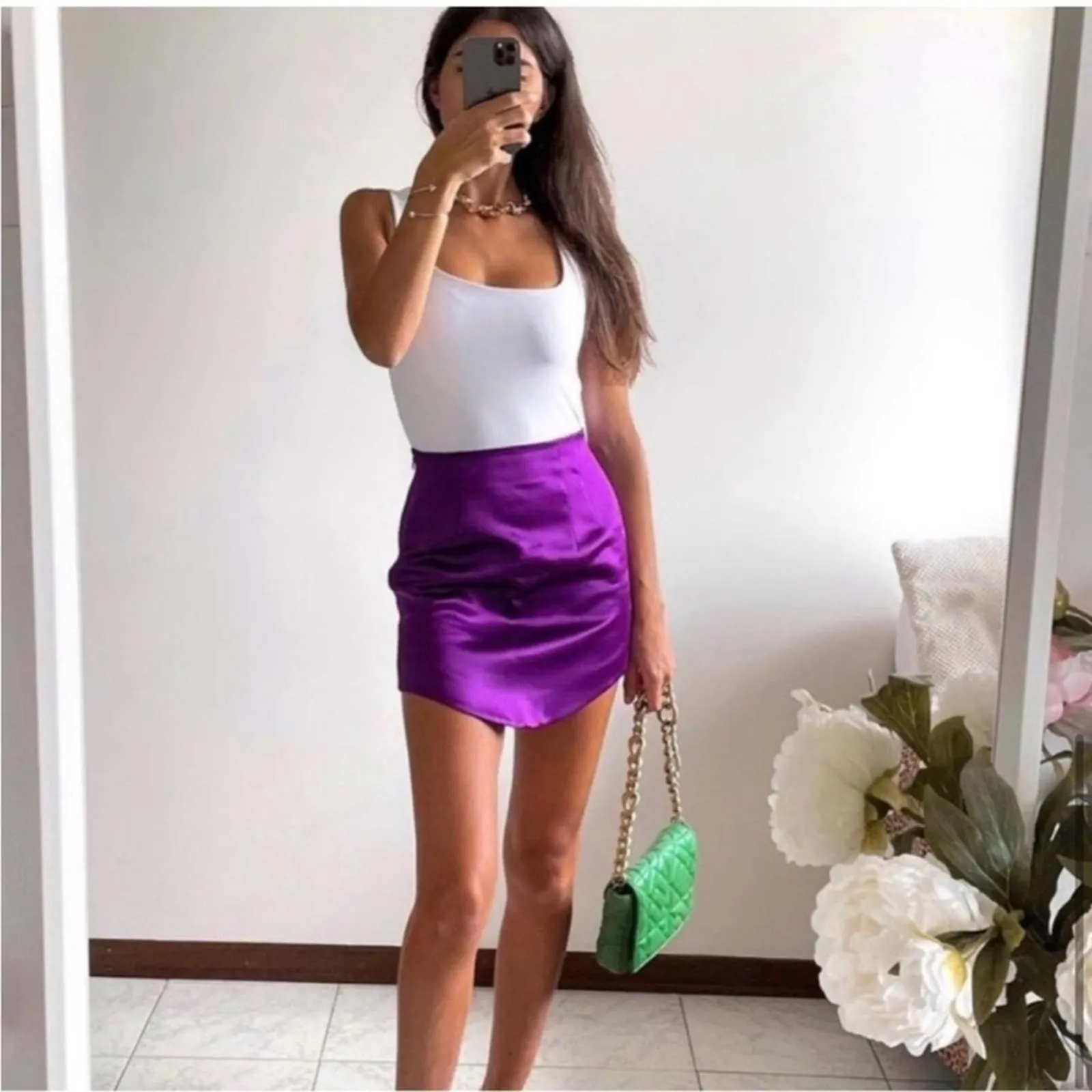 Zara Purple Satin Effect Mini Skirt Size Medium - Image 11