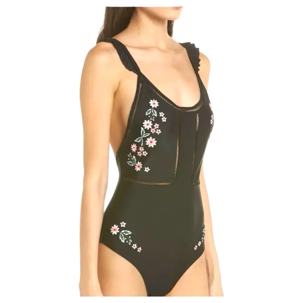 Topshop Floral Frill Embroidered One-Piece
Swimsuit Sz 2 - Image 2
