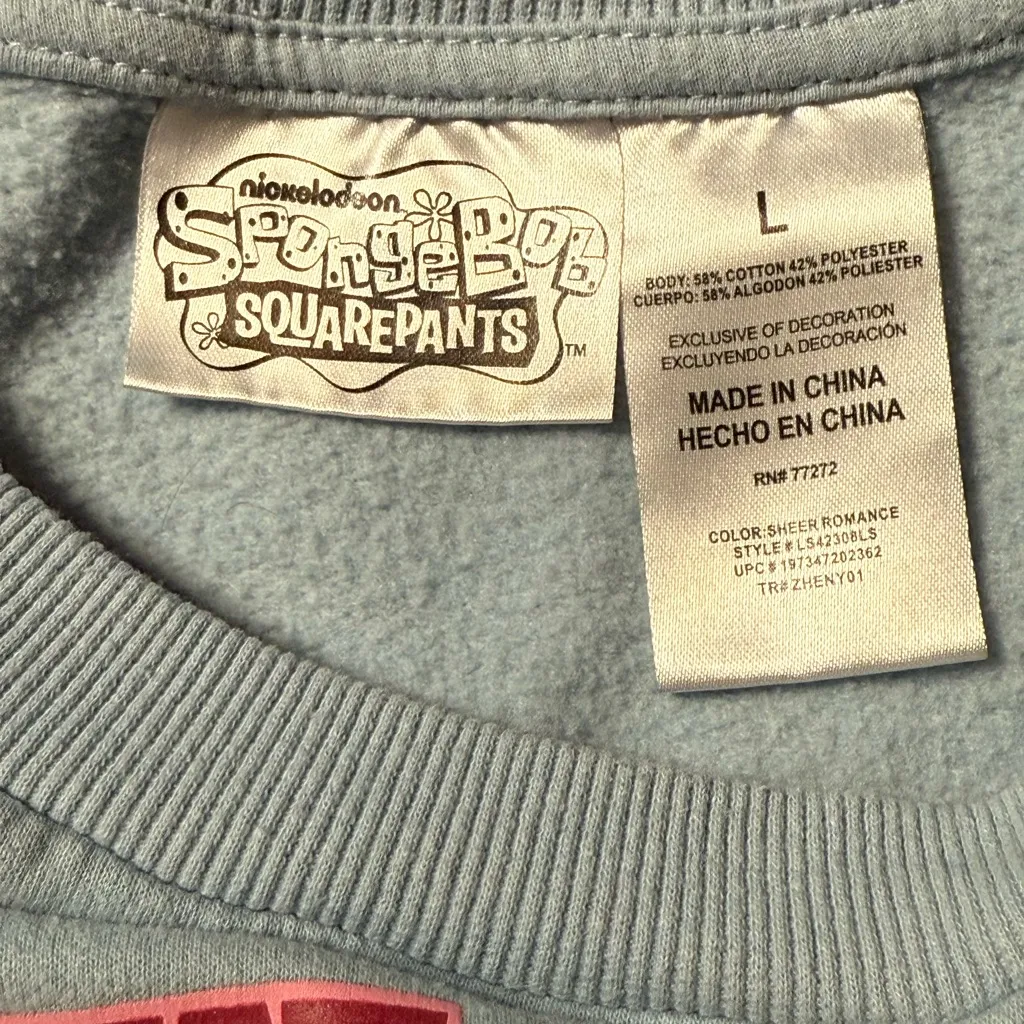 SpongeBob SquarePants Light Blue Sweater Weather Sweatshirt Size L - Image 2