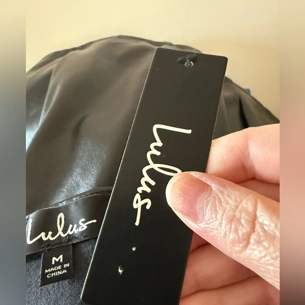 Lulus Taking Me There Black Vegan Leather Ruched Bodycon Mini Dress NWT Medium - Image 3