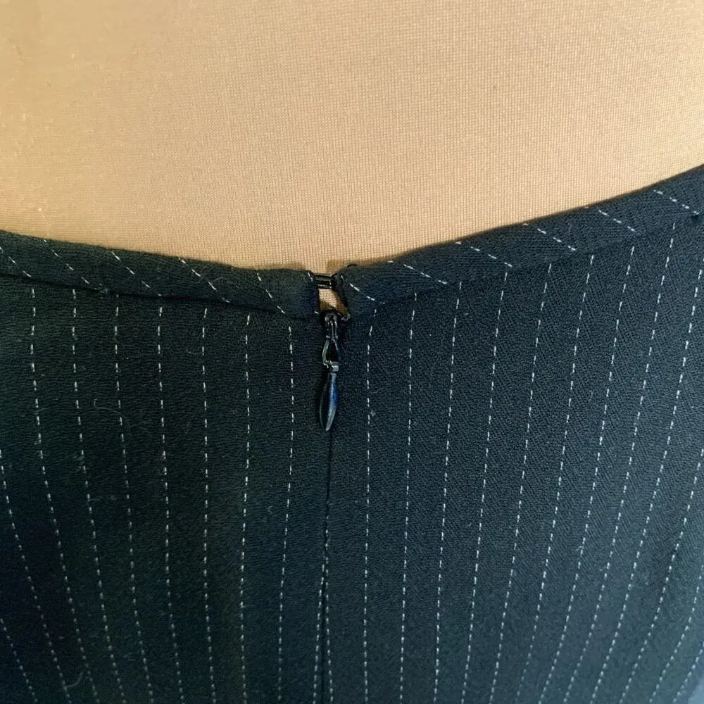 Vintage Jacqueline Ferrar Suit Set Pinstriped Printed Black Jacket Pencil Skirt Size 14 - Image 9
