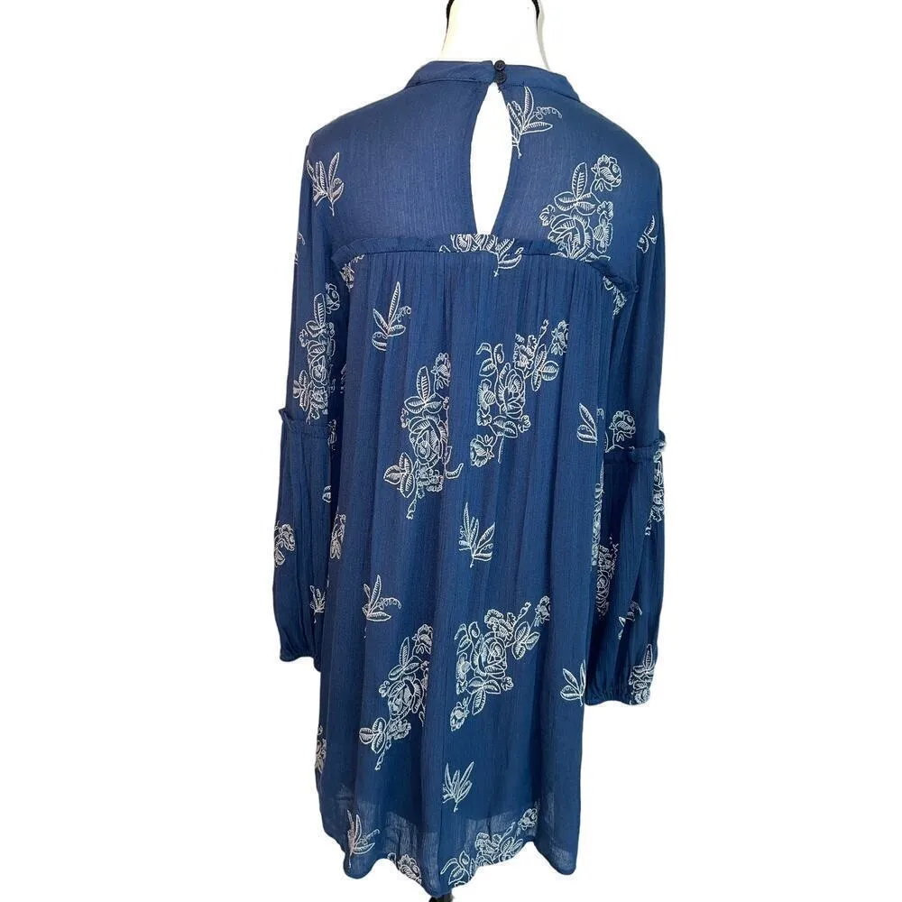 Lulu's No One Quite Like You Blue Embroidered L/S Shift Dress Size S, SEE FLAW - Image 6