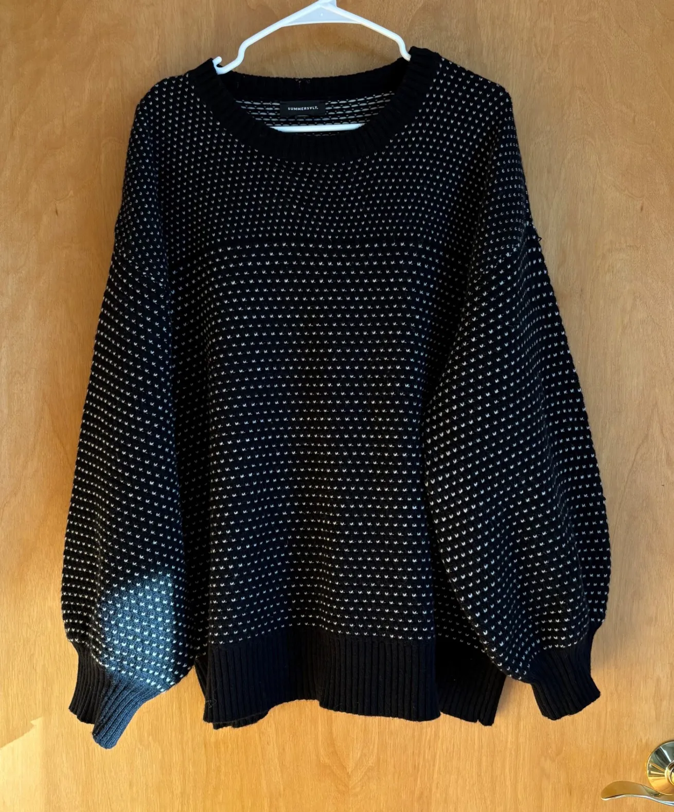 Summersalt Black White Speckled Knit Wool Cashmere Sweater 2X Balloon Sleeve - Image 1