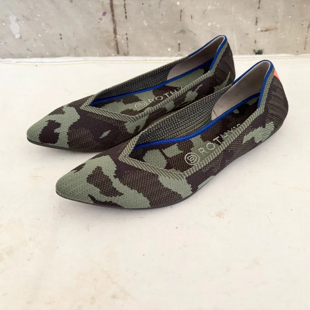 Rothy's the Point Ballet Flats in Olive Green Camo - Image 2