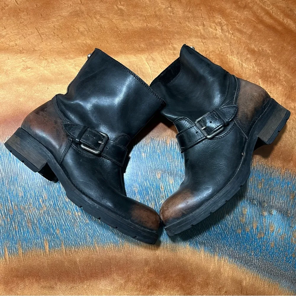 Diesel black leather distressed pull on engineer boots size 38 - Image 2