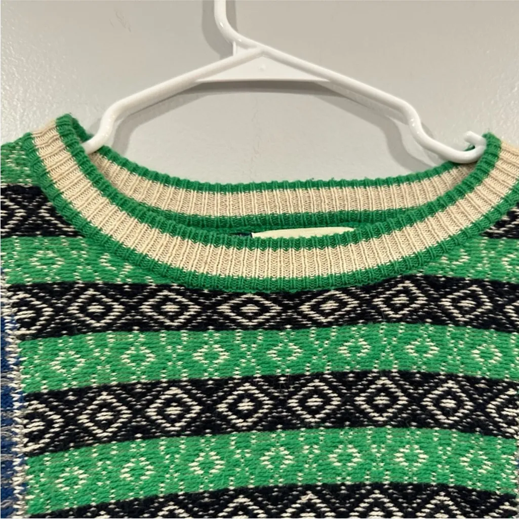 J. Crew The Reeds Fair Isle Crewneck Wool Blend Colorblock Blue/Green/Gray XXS - Image 2