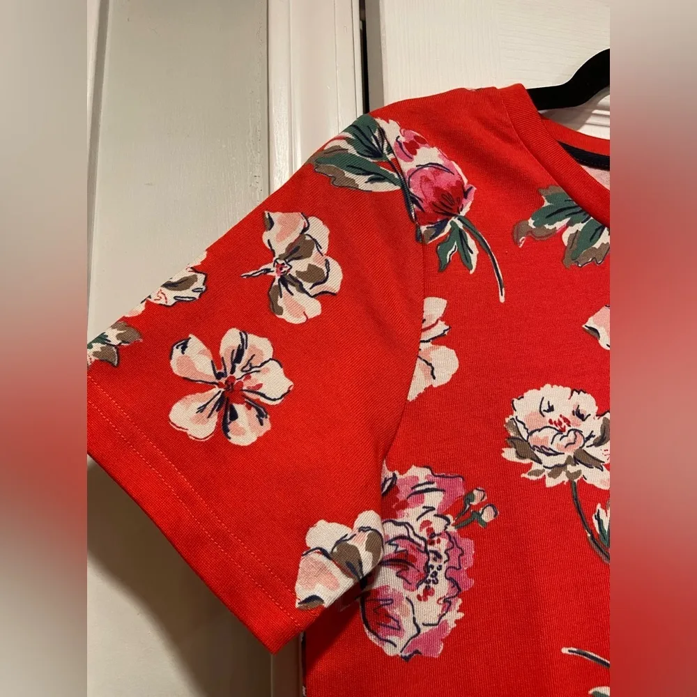 NWT Joules Size 4 Red Floral Short Sleeve Crew Neck Cotton Tee Shirt Dress - Image 3
