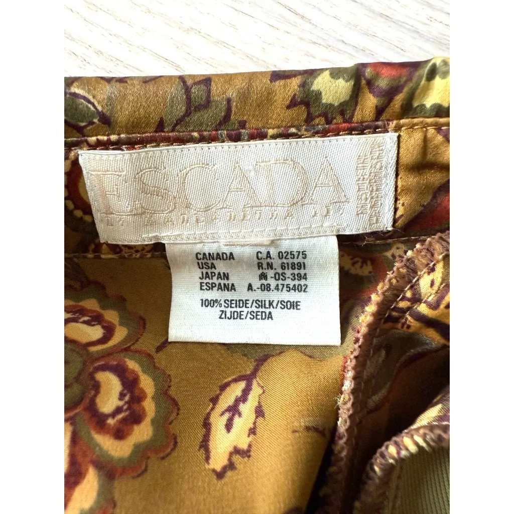 Escada Margaretha Ley GOLD Vibrant 100% Silk Charmeuse Blouse Shirt Scarf XL - Image 2