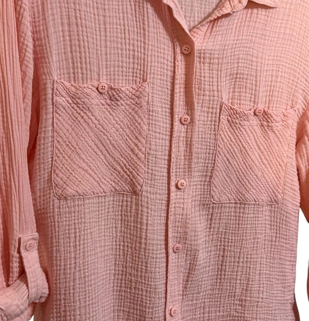 Sanctuary Womens Pink Boyfriend Long Sleeve Button Up Shirt sz M - Image 7