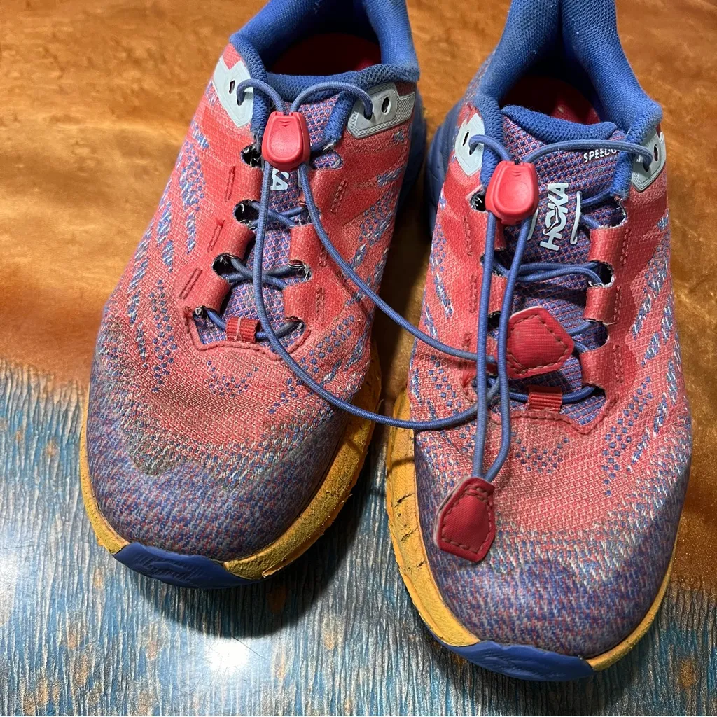 Hoka Speedgoat 5 trail running shoes Blue Orange no toe laces size 36 euro - Image 3