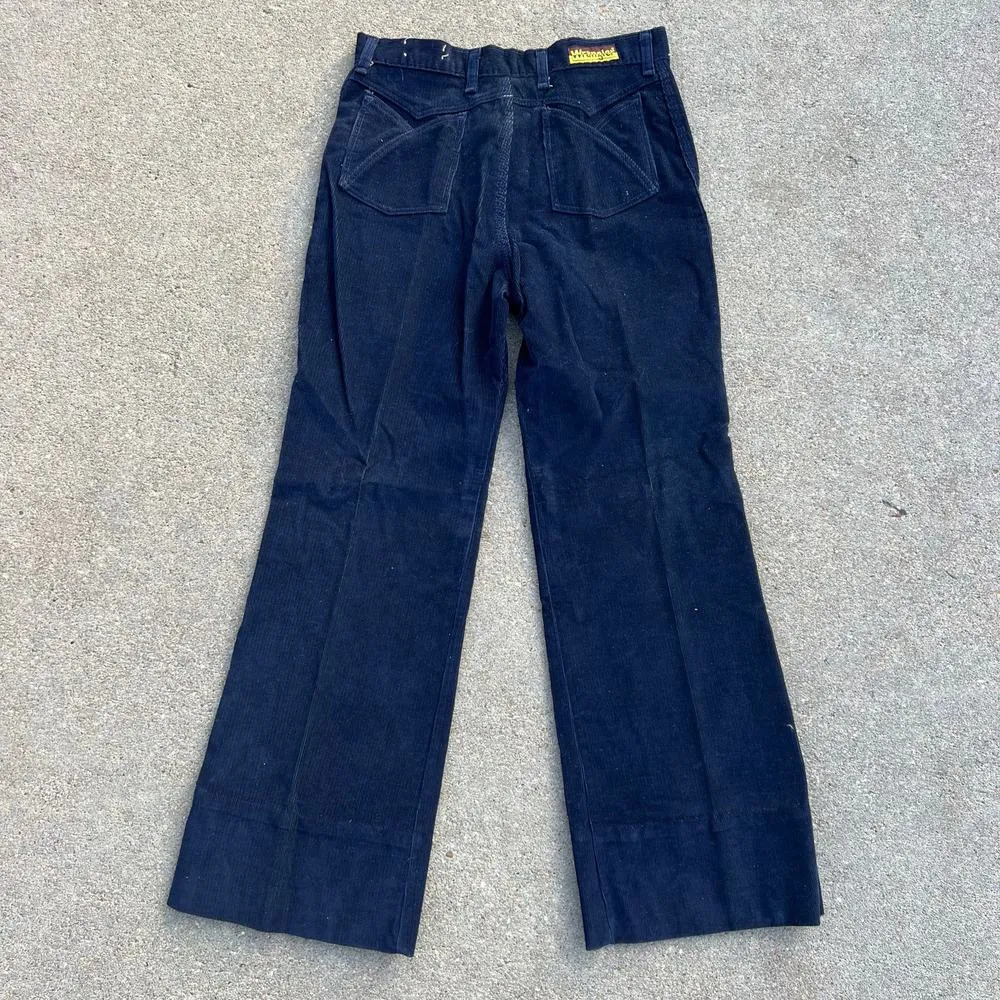 Vintage 70s Wrangler navy blue corduroy Pants Women’s 13/14 LONG INSEAM! - Image 3
