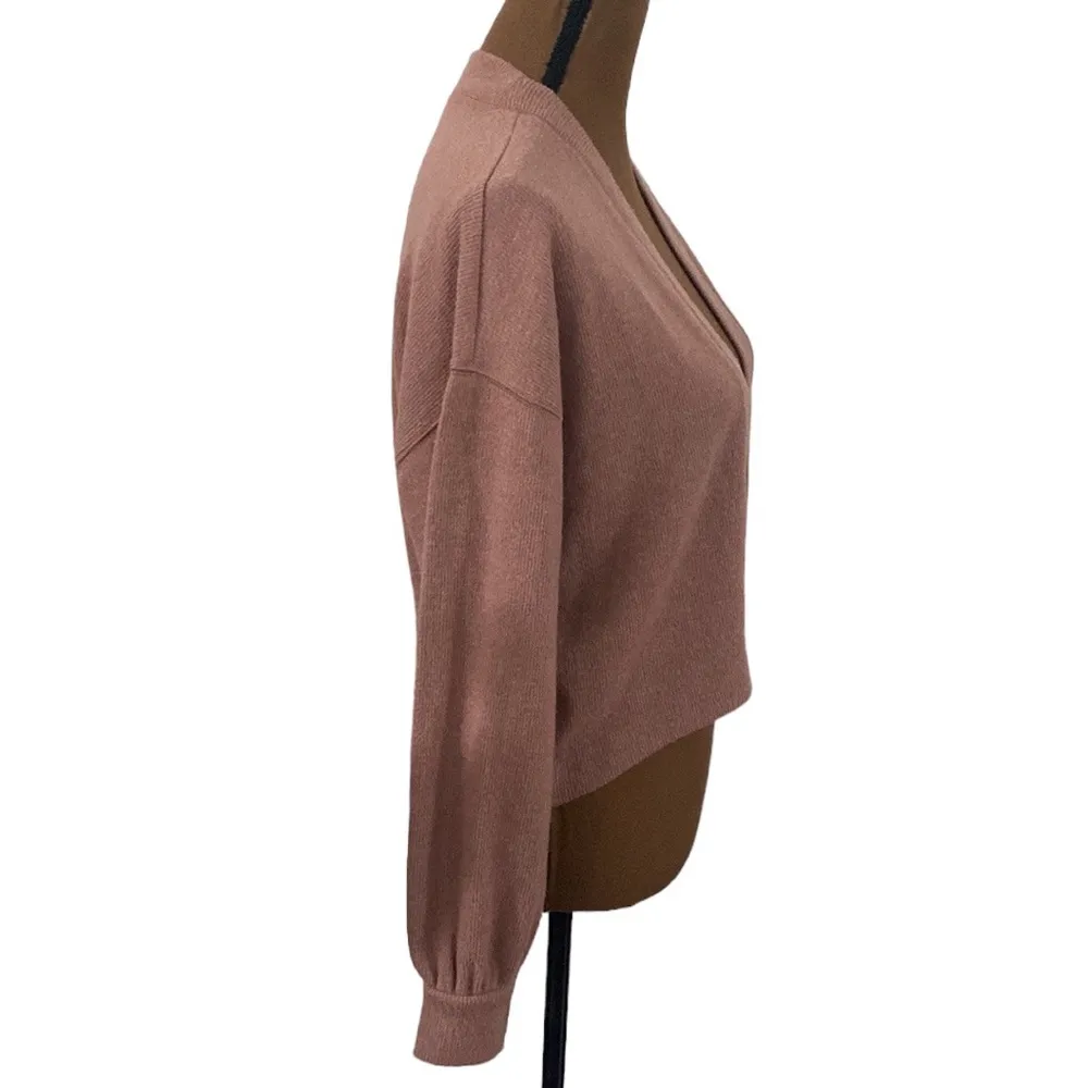 Abercrombie & Fitch dusty mauve Soft & Cozy slouched cropped sweater cardigan XS - Image 3