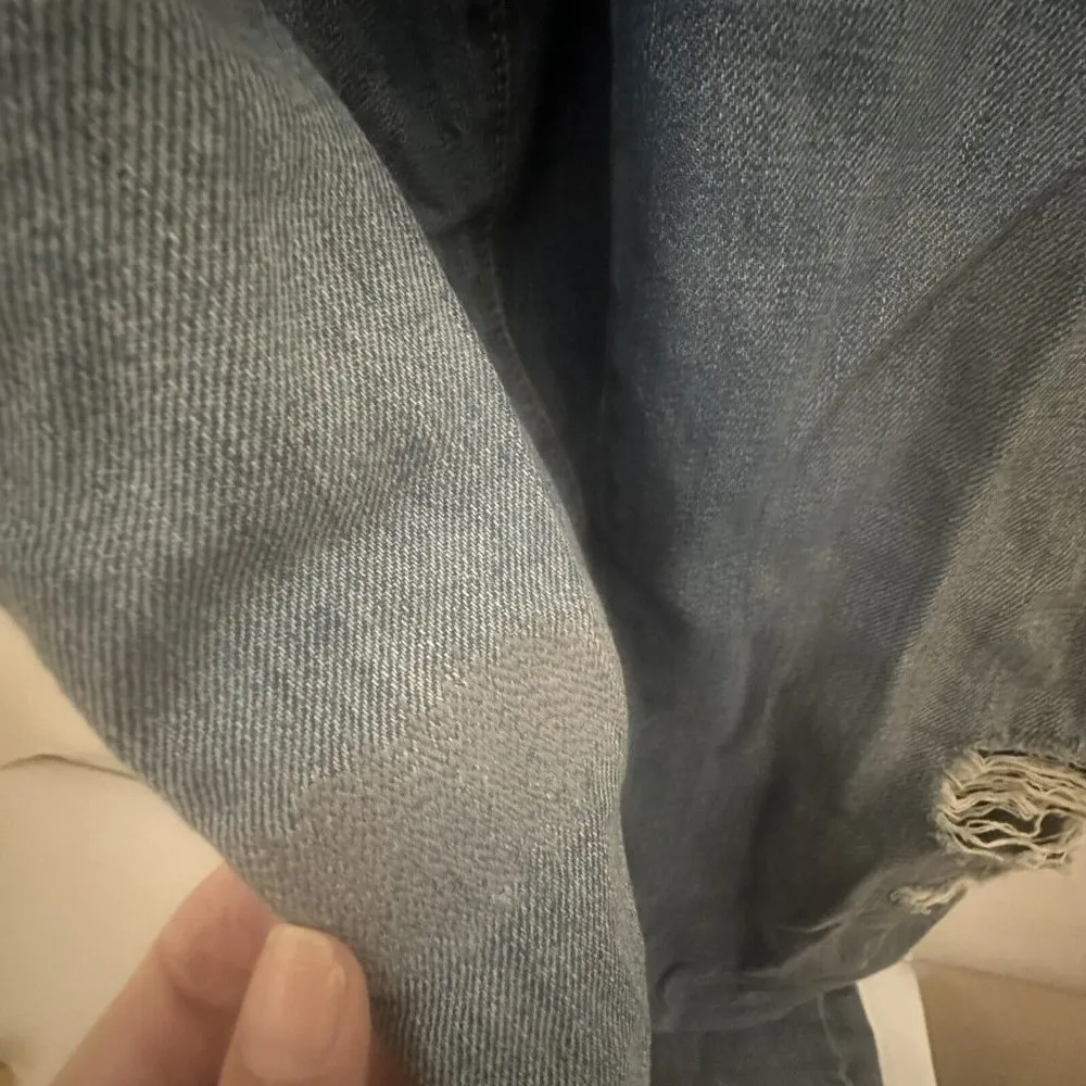 Levis Overalls Womens Small Blue Cotton Denim Bib Straight Leg Distressed Jeans - Image 5