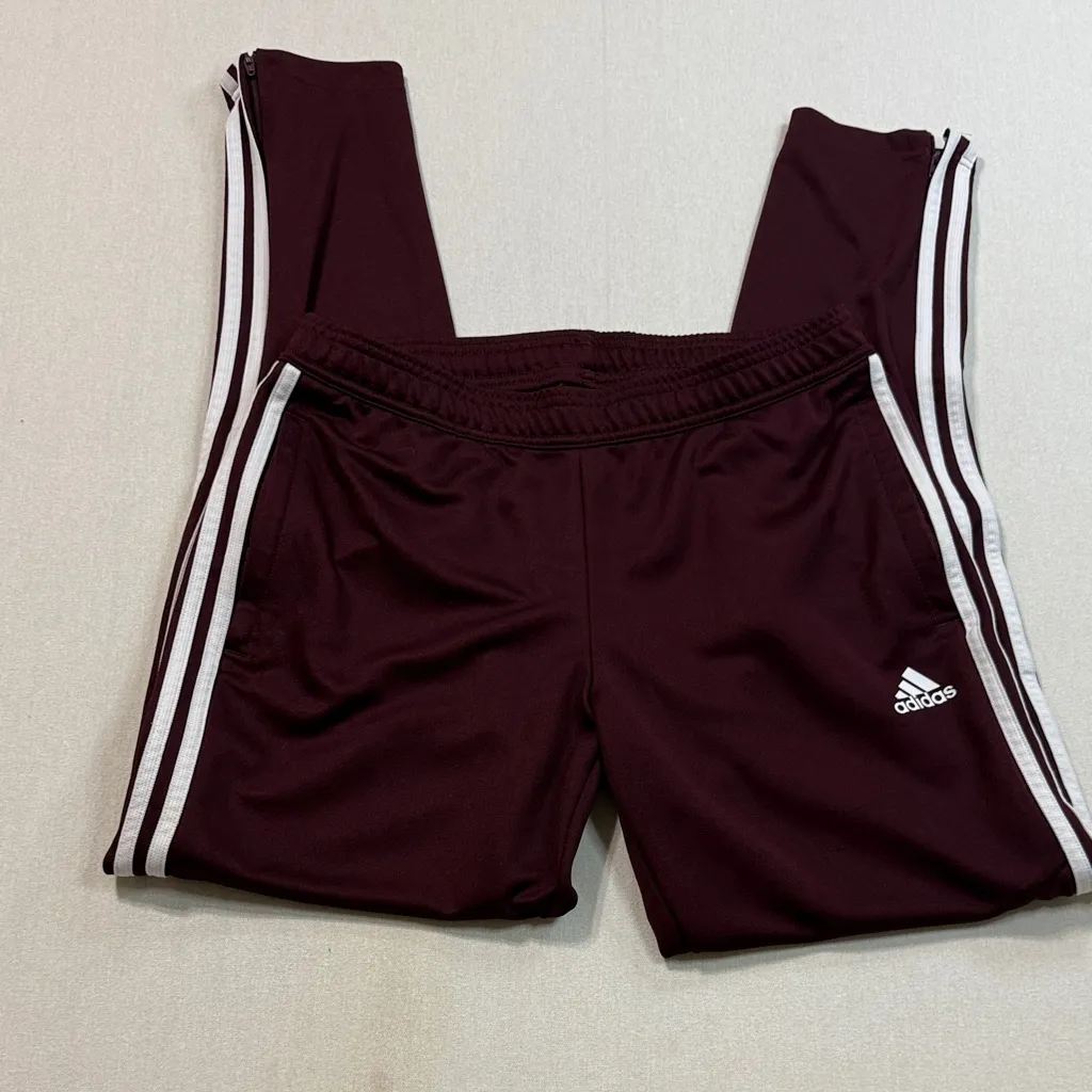 adidas Maroon Track Pants with White Stripes - Image 9