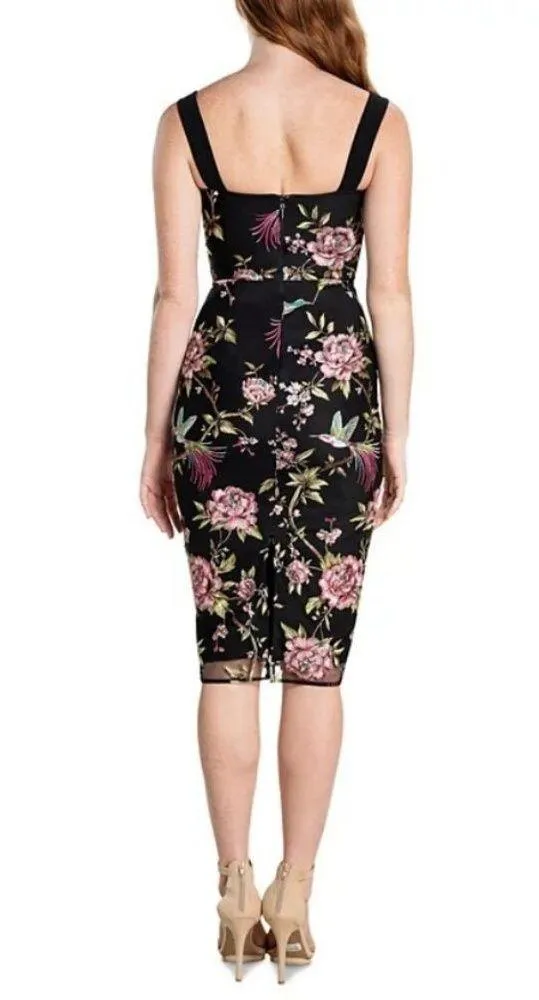 💕DRESS THE POPULATION💕 Nicole Dress ~ Black Embroidered Floral Print XL NWT - Image 4