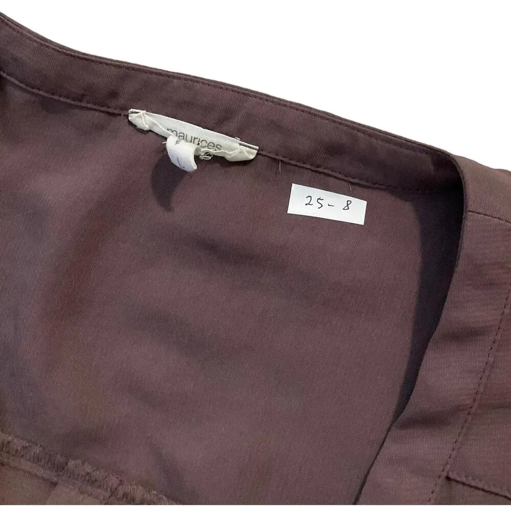 Maurices Brown V-neck Roll Tab Sleeve Blouse Women Size Large | 25-8 - Image 4