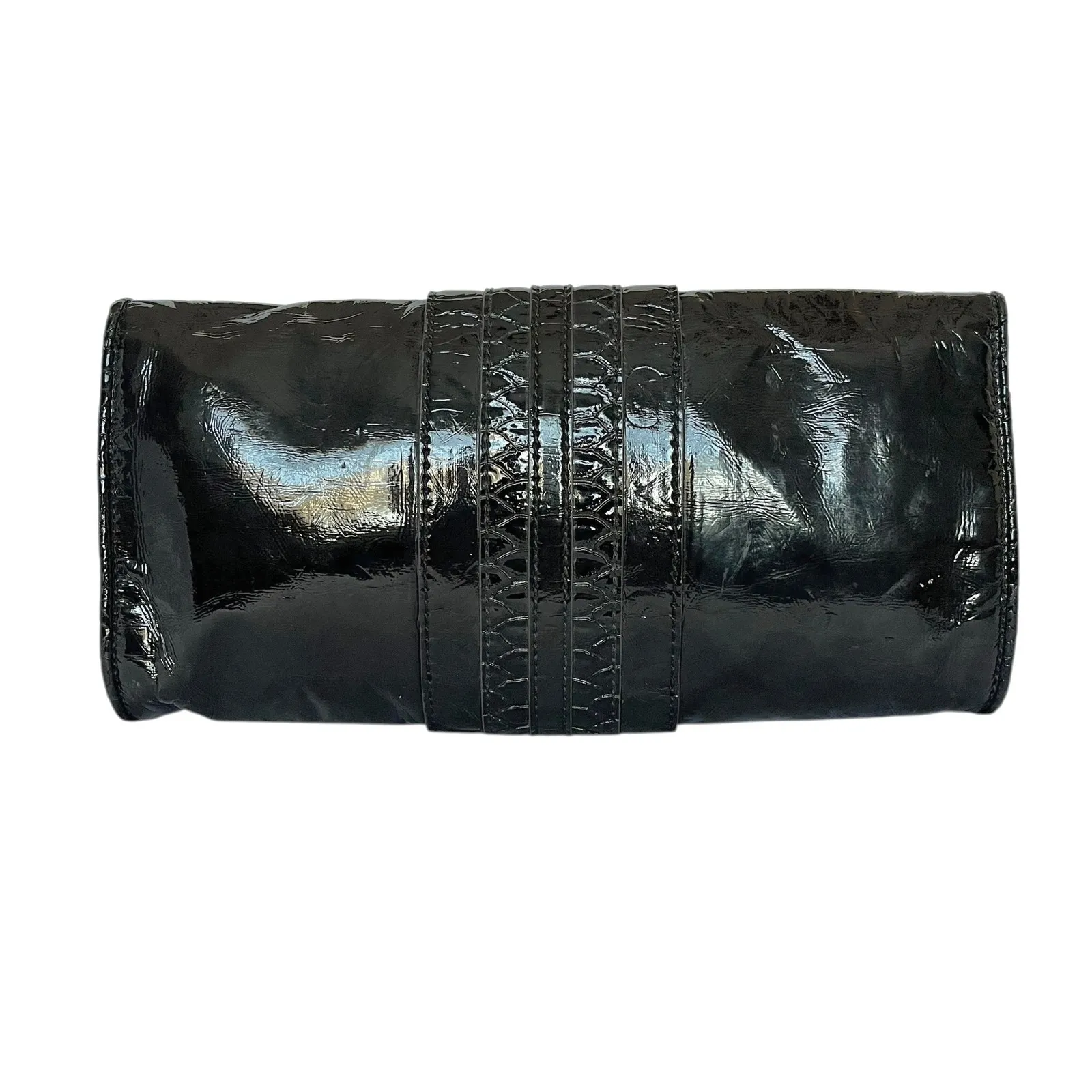 Y2K Anya Hindmarch x Target Black Patent Faux Leather Buckle Clutch Evening Bag - Image 3
