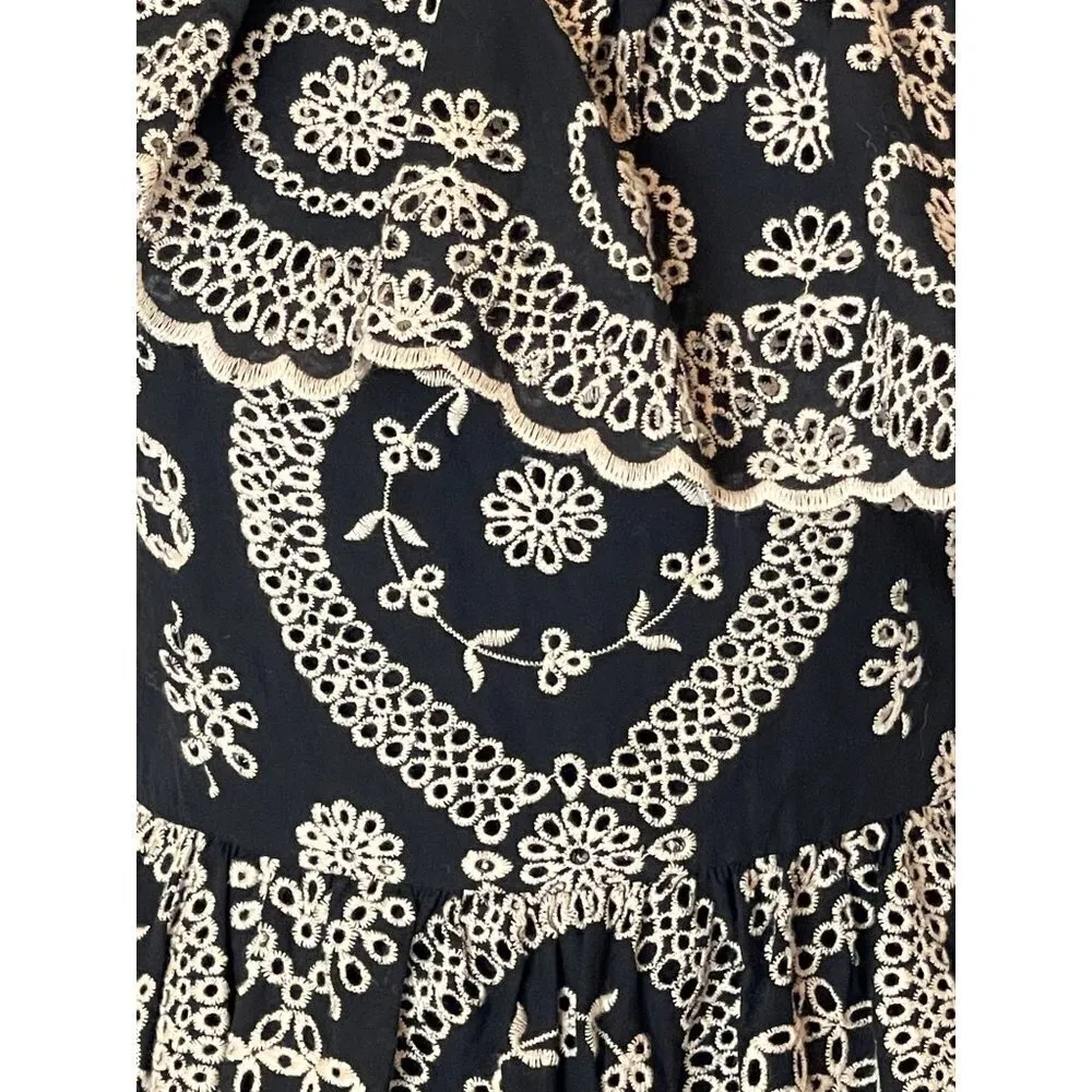 LoveShackFancy Black And Cream Pamela Asymmetric One Shoulder‎ Flounce Dress S - Image 9