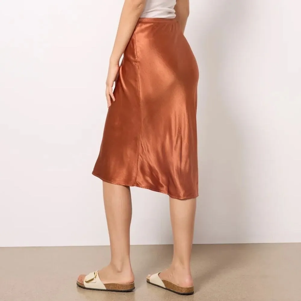 MICHAEL STARS Skirt SZ Medium Leila Bias Cut Midi NWOT Toffee Satin Pull On NEW - Image 2