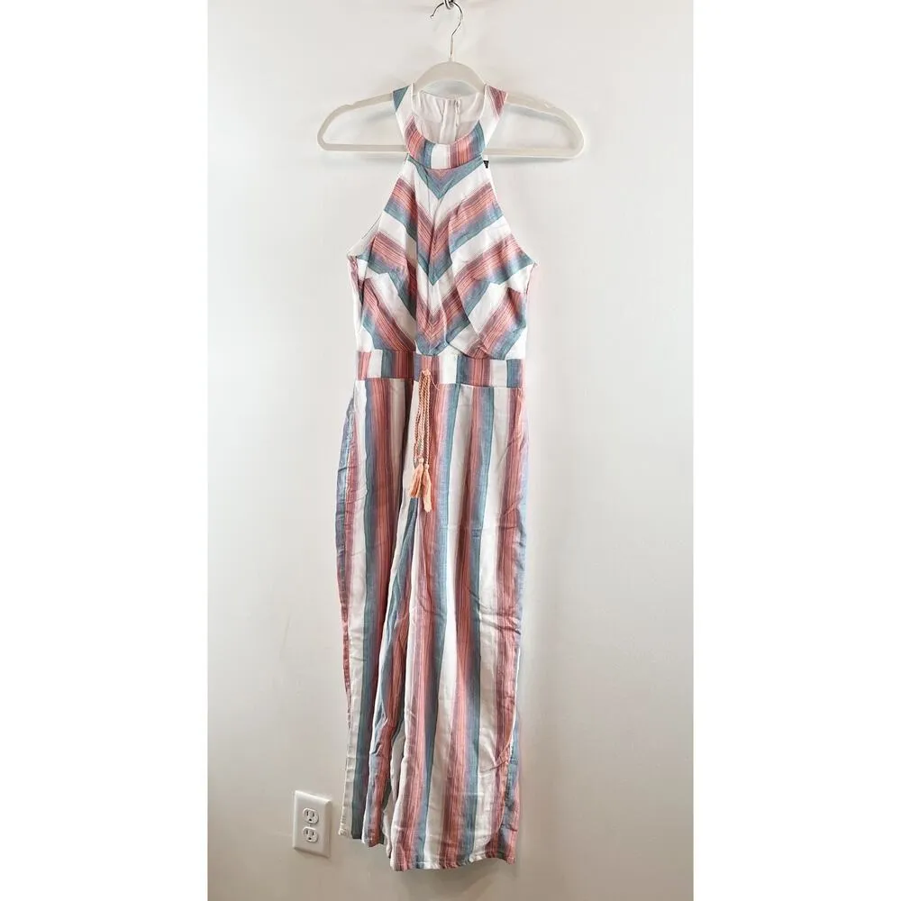 Crystal Sky Halter Neck Sleeveless Flare Leg Striped Tasseled Jumpsuit Pink 5 Size undefined - Image 11