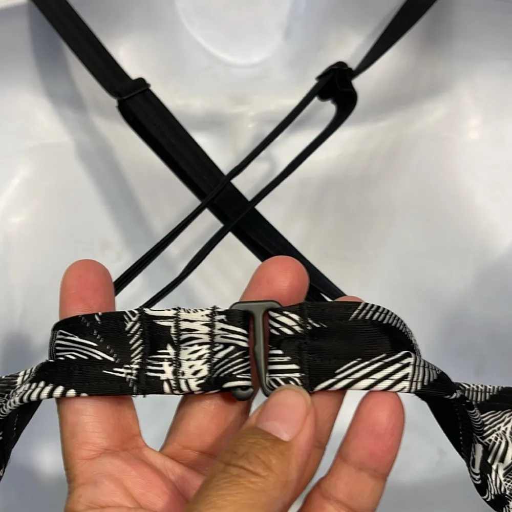 PRANA Margot Black White Tankini Leaves Cross-Back Swimsuit Size 40D EUC #2437 - Image 7