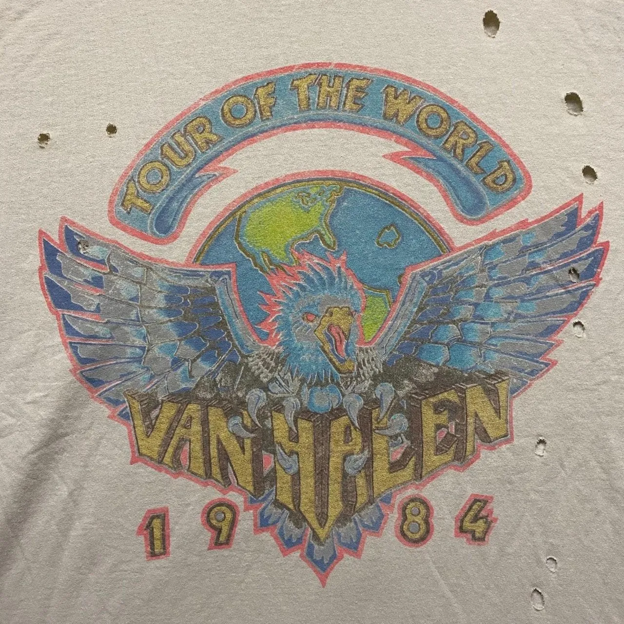 Urban Outfitters Van Halen 1984 World Your Oversized Distressed Rock Tee O/S White - Image 3