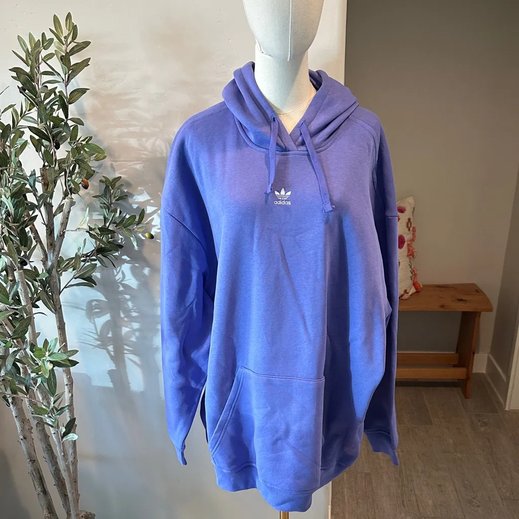 Adidas Essentials Oversized Purple Fleece Hoodie New! - Image 7
