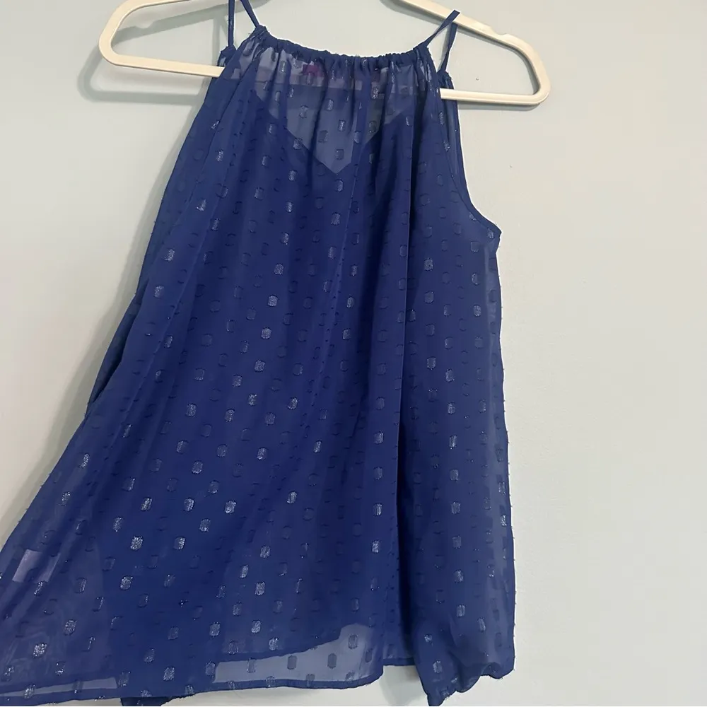 🦋 Macbeth Collection Sheer Navy Blue Open Shoulder Long Sleeve Blouse XS - Image 7