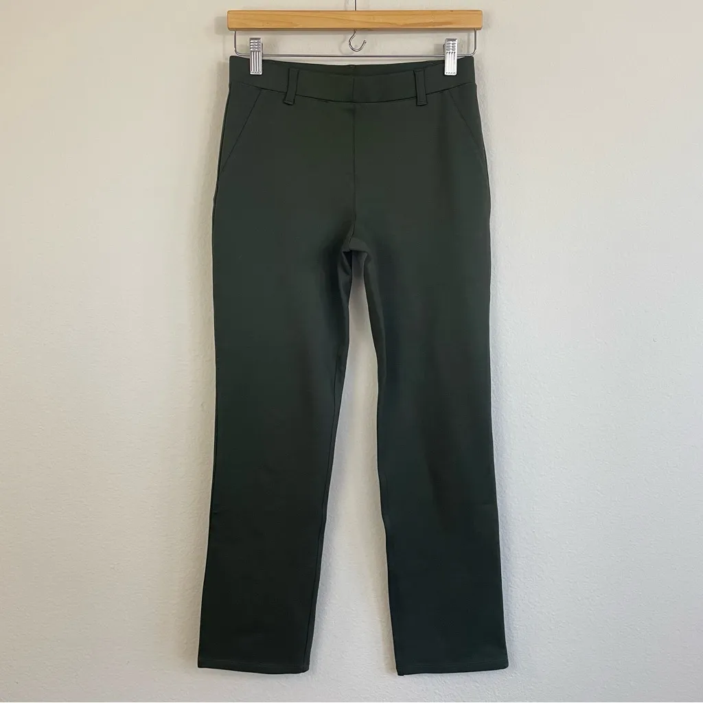 Quince Ultra-Stretch Ponte Straight Leg Pants in Olive Green Size Small - Image 3