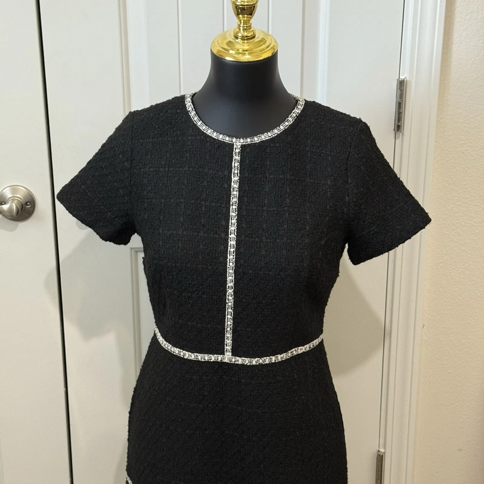 Ann Taylor Petite Black White Tweed Tiered‎ Flared Cap Sleeve Dress Size 4P - Image 3