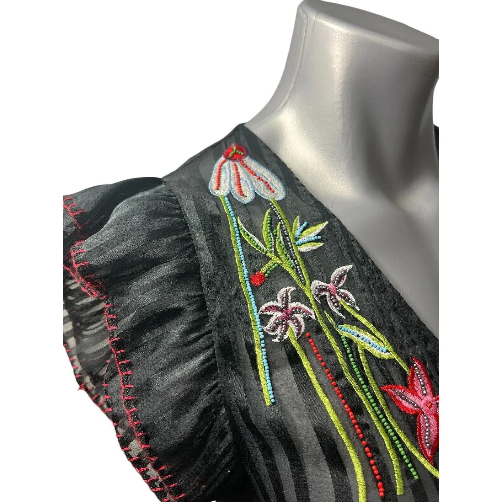 Anthropologie Not So Serious Dress Black Beaded Floral Black 2 Fairy Whimsigoth - Image 5