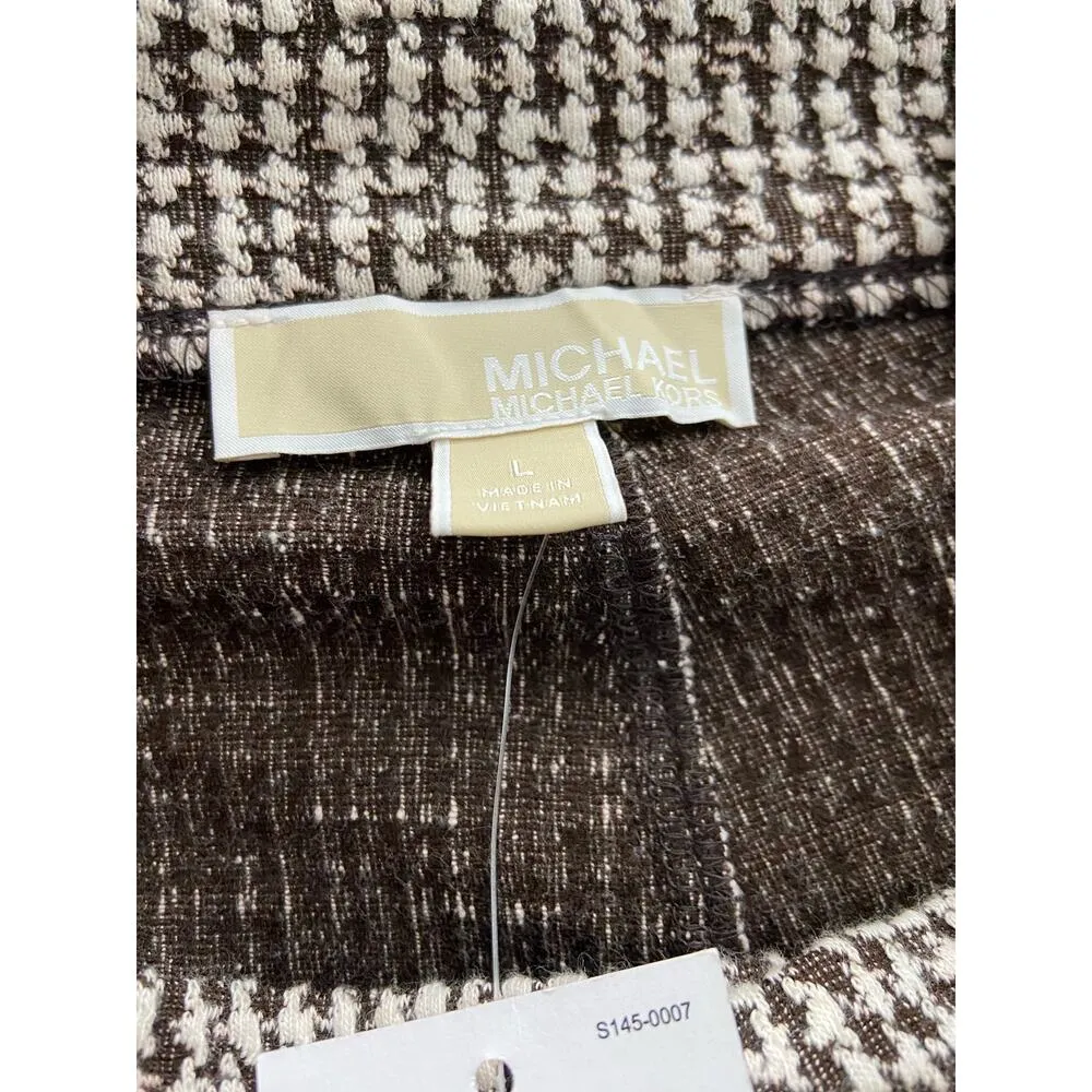 Michael Kors Slacks Pants Womens L Chocolate Houndstooth Taper Mid Rise NWT $110 - Image 5