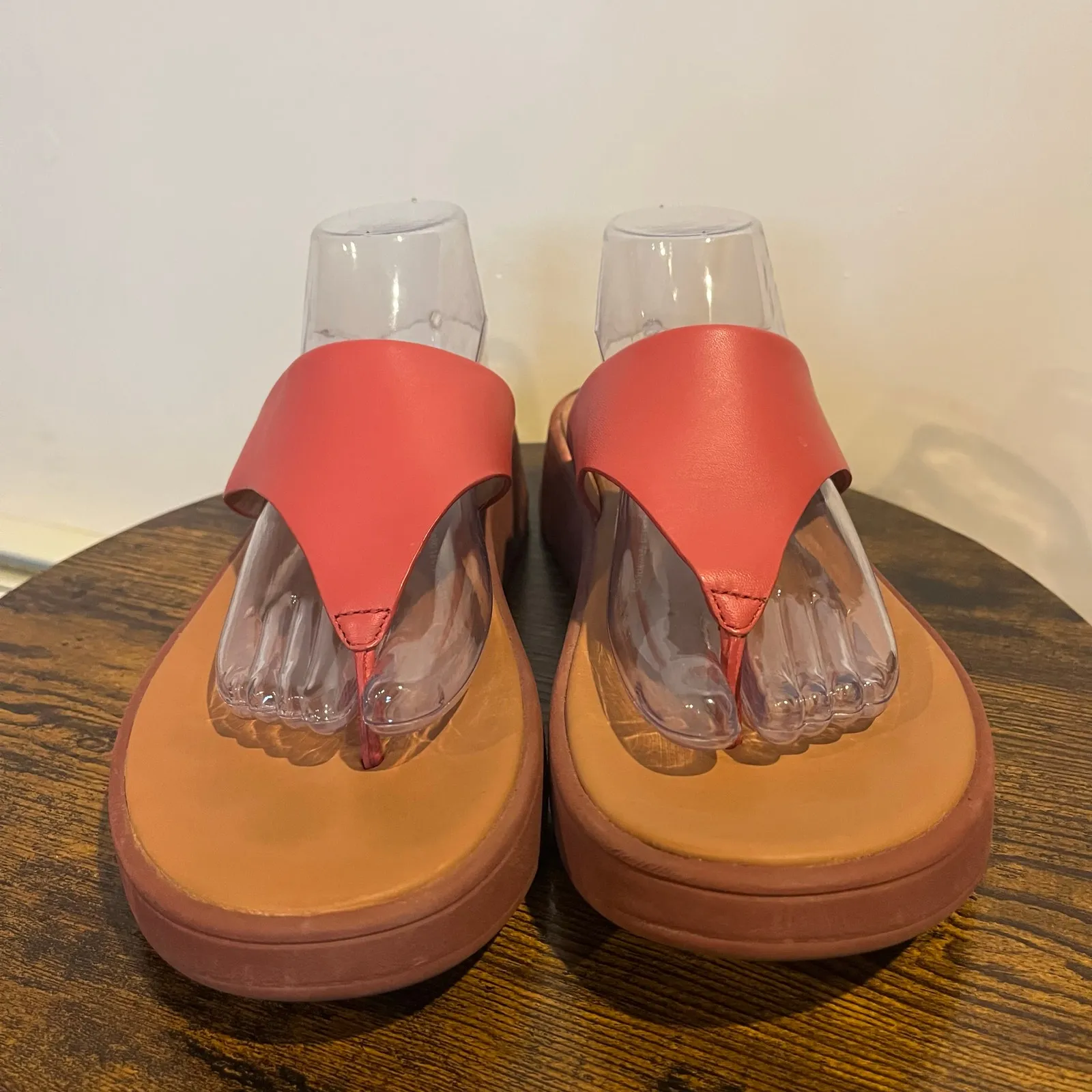 FitFlop Sandals Thong Flip Flop Toe Post F-MODE Leather Flatform Red Size 11 - Image 2