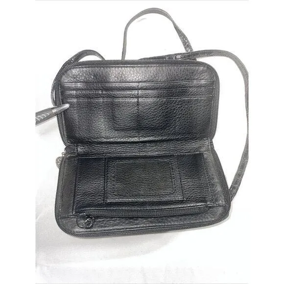 Brighton high gloss Italian ‎ black crocodile large zip wallet with strap - Image 5