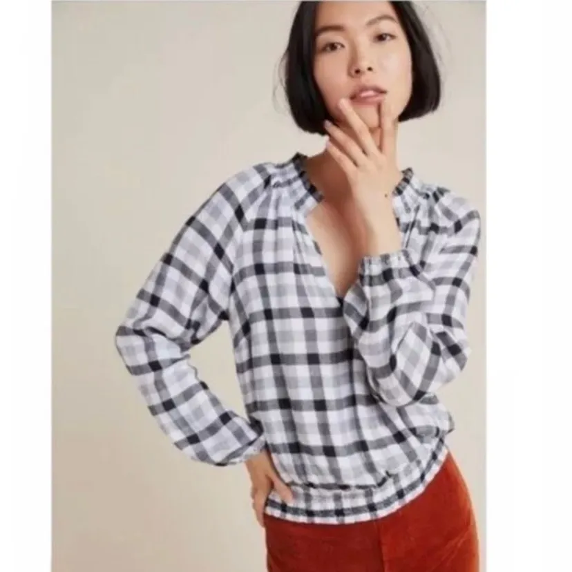 Cloth &‎ Stone for Anthropologie Sarah Plaid Blouse black and white fall autumn - Image 11