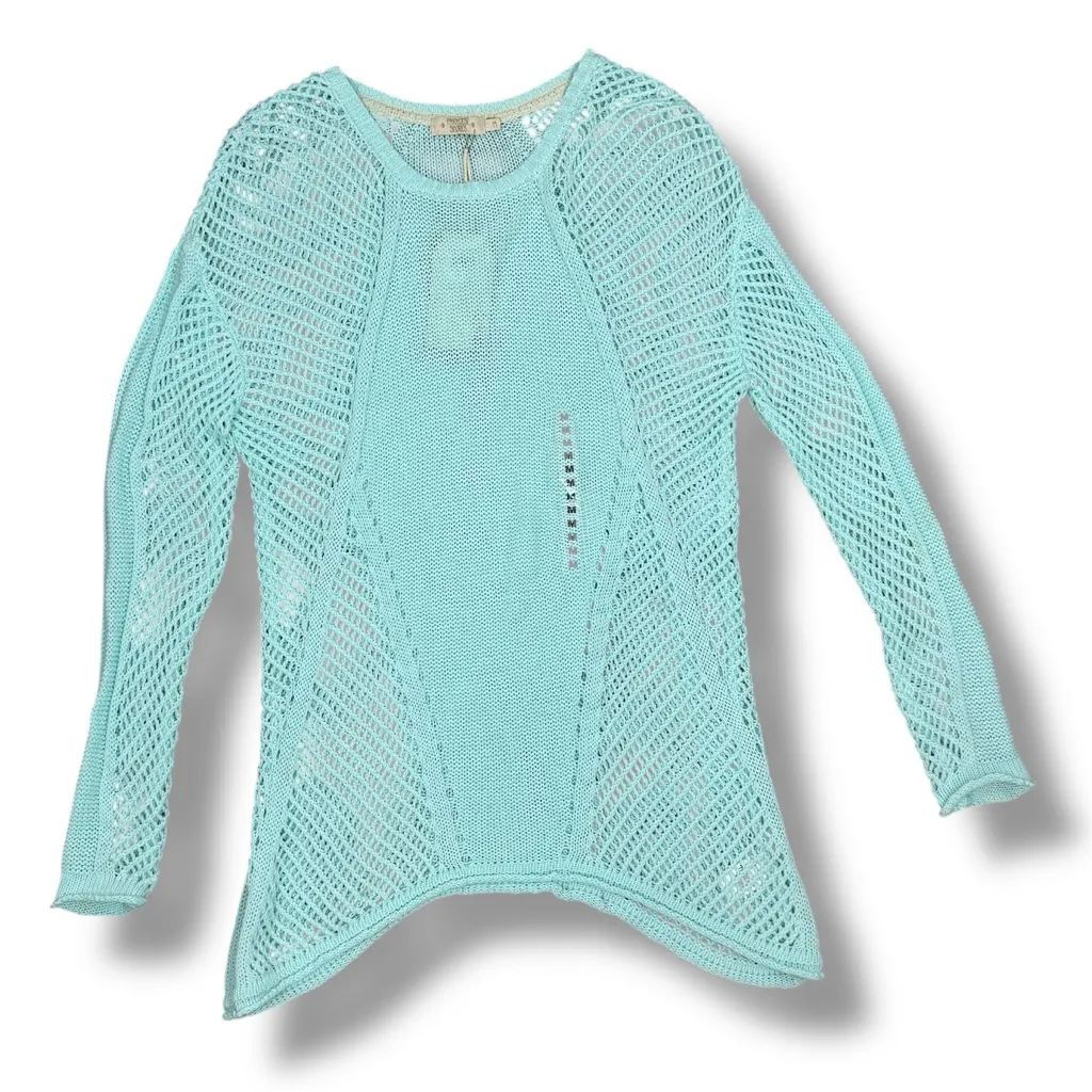 Paradise Shores Open Knit Mesh Beach Sweater Swim Cover Aqua Green Medium - Image 12