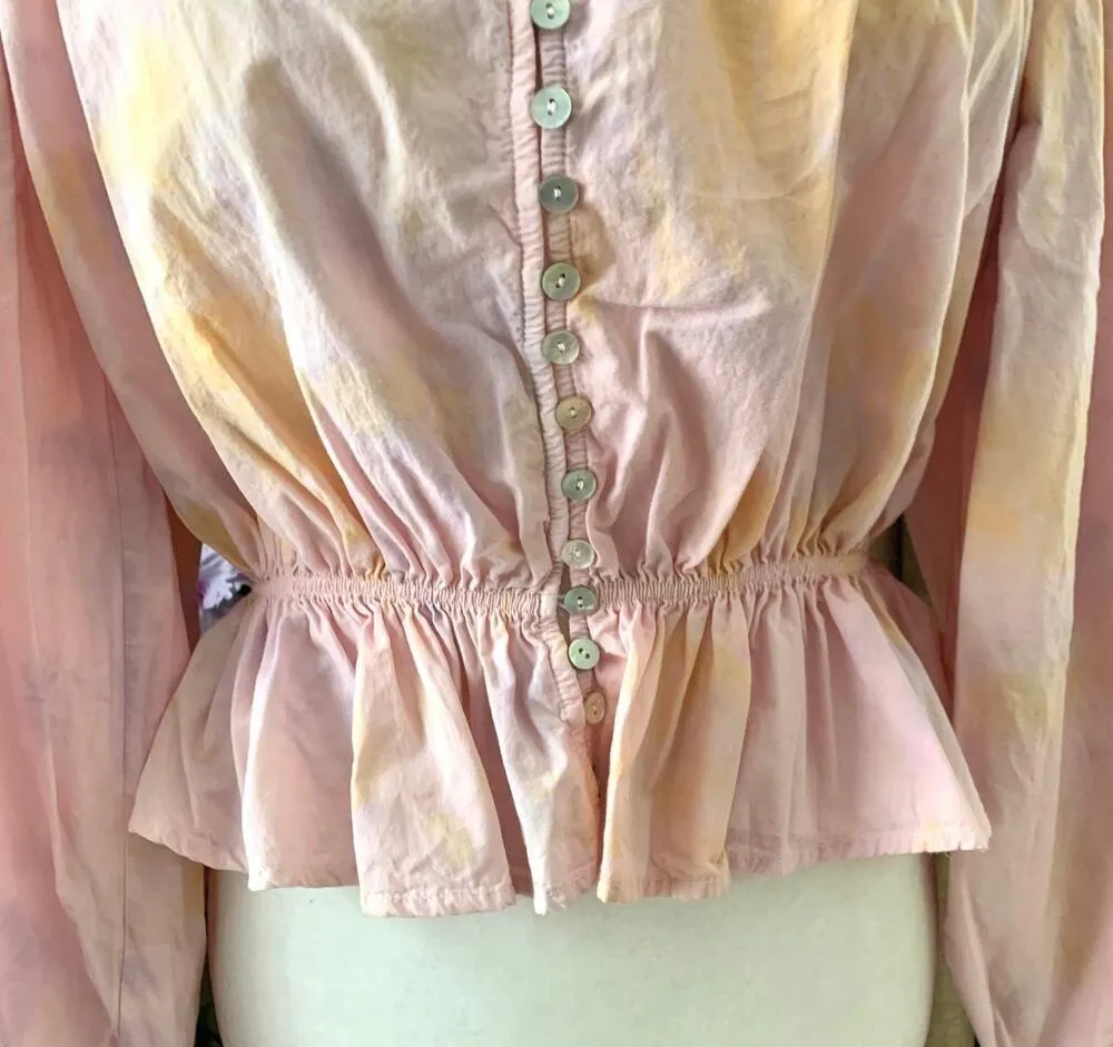 Zara Tie Dye Balloon Sleeve Crop Peplum Blouse in Pink Multi - Image 8