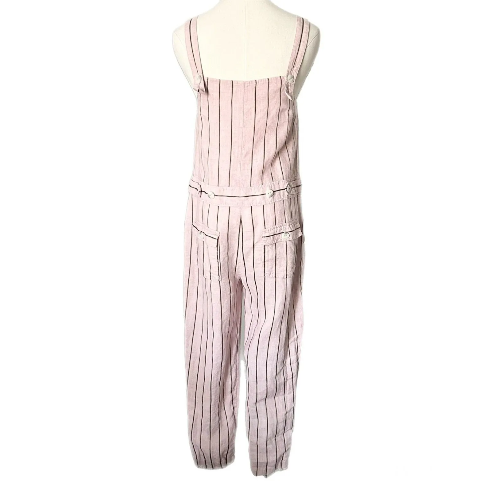 Rag & Bone Nina Tank Linen Blend Jumpsuit Overalls in Pinstripe Pink Size 0 - Image 4