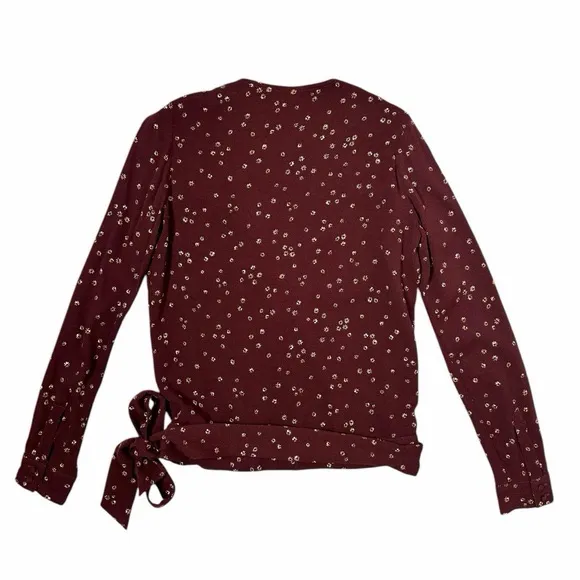 Sezane Ella Blouse Burgundy Red Floral Wrap Blouse Size EU 44/US 12 - Image 3