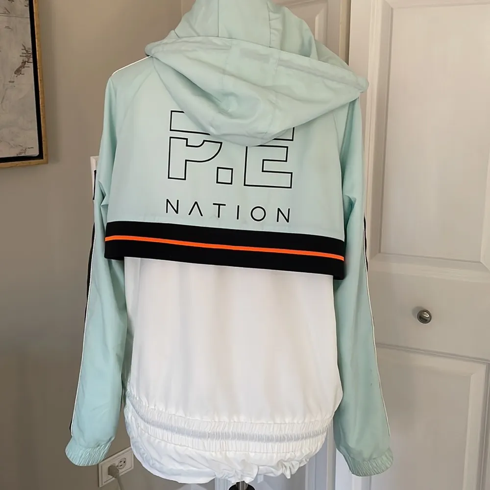 Coolest Light Blue Drawstring PE Nation Windbreaker Size L - Image 5