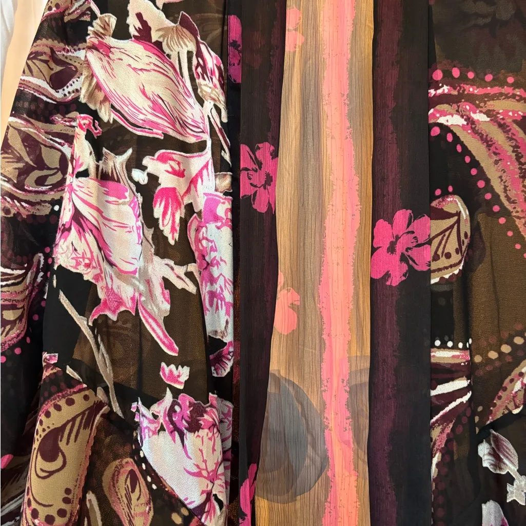 Chicos kimono sheer cardigan dark floral paisley print‎ 0 black pink brow… - Image 5