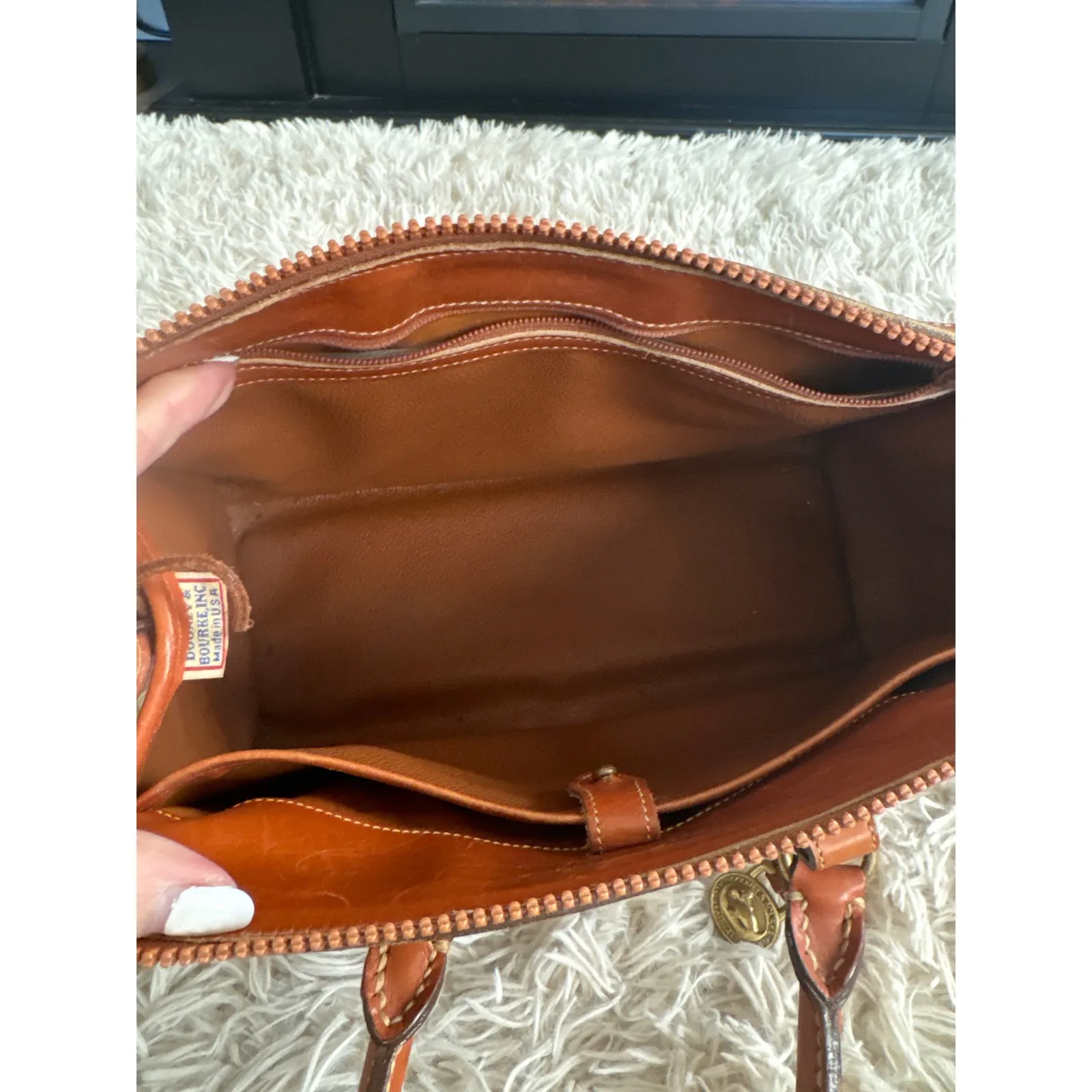 Vintage 80s Dooney Bourke All Weather Leather Satchel Tan Brown Made In USA - Image 14