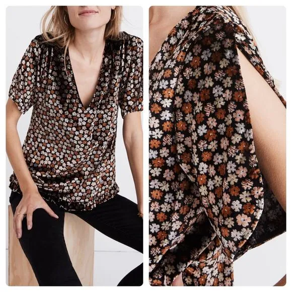 Madewell Velvet Tulip-Sleeve Ruffle Top in Petite Blooms - Image 2