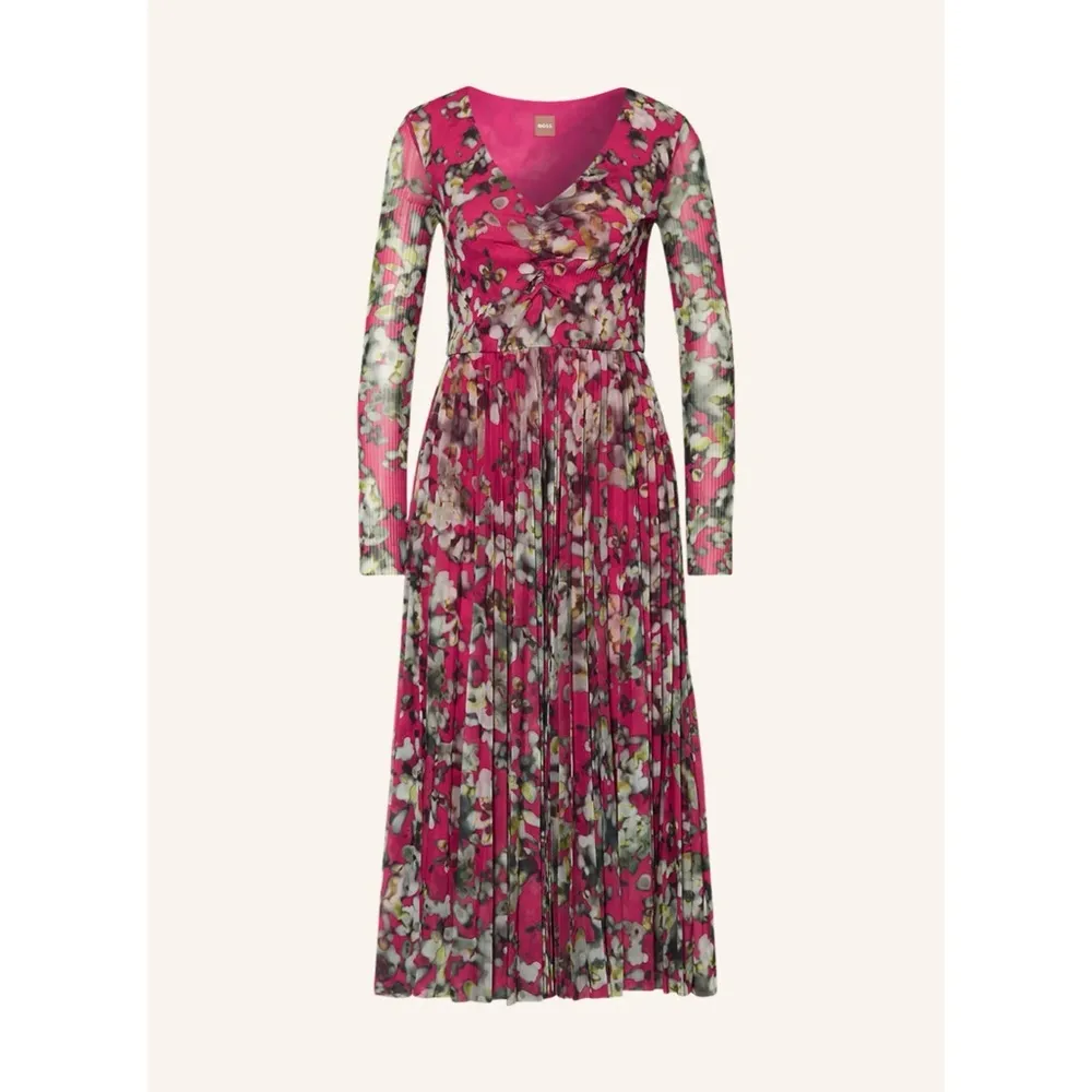 HUGO BOSS Long Sleeved Dress in Plissé Tulle with Seasonal Print Size S NEW $398 - Image 2