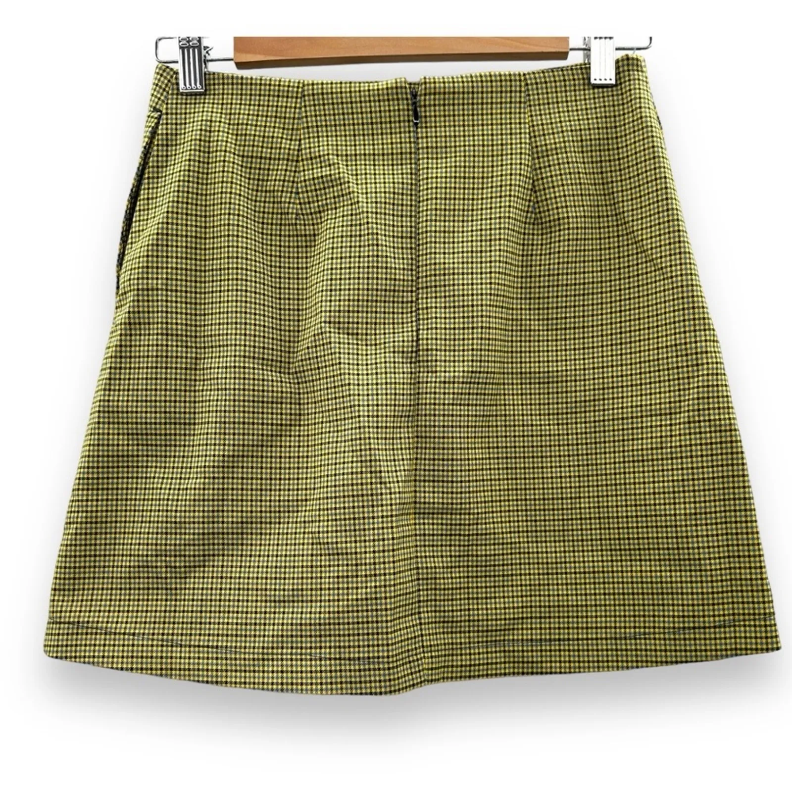 Urban Outfitters UO Darren Notched Pelmet‎ Yellow Houndstooth Mini Skirt Sz S - Image 3