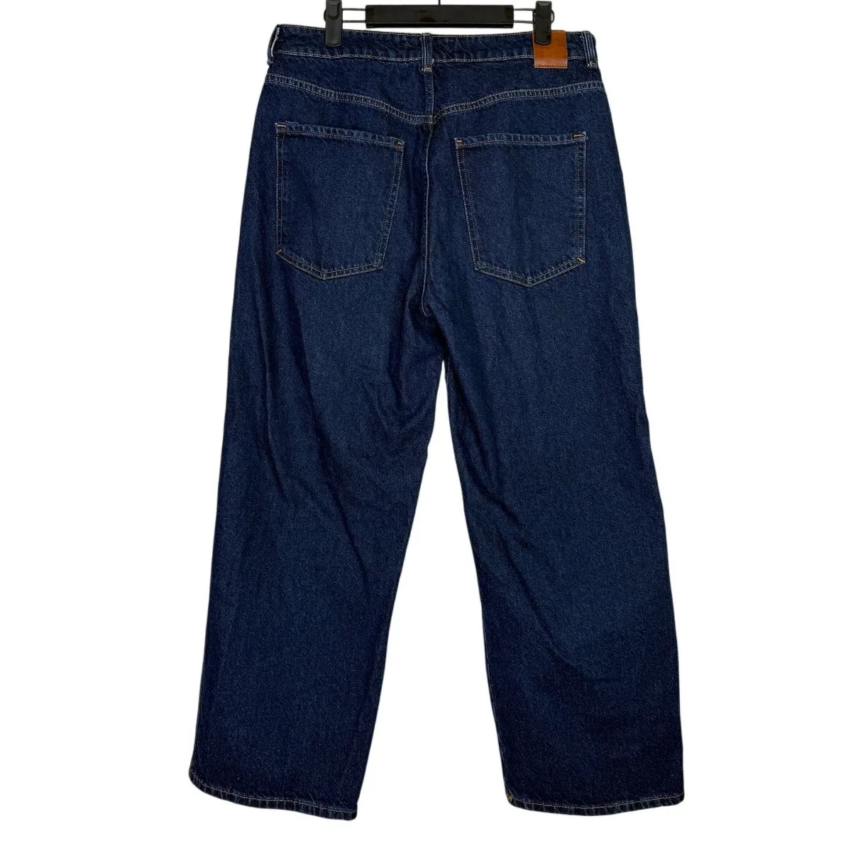 Zara Wide Leg Baggy Relaxed High Rise Ankle Jeans Cotton 10 Dark Blue Wash #4066 - Image 4