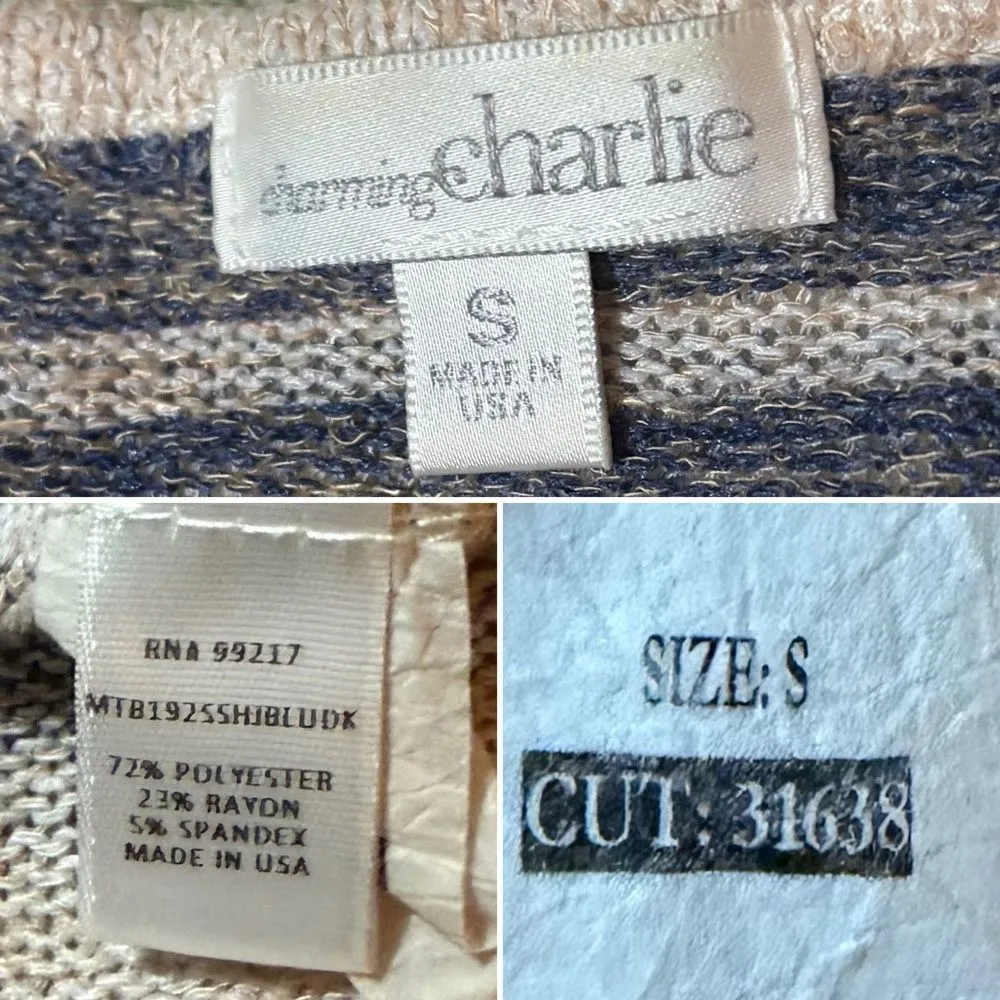 Charming Charlie Navy Blue Beige Dolman Sweater Knit Tunic Top Southwestern S - Image 8