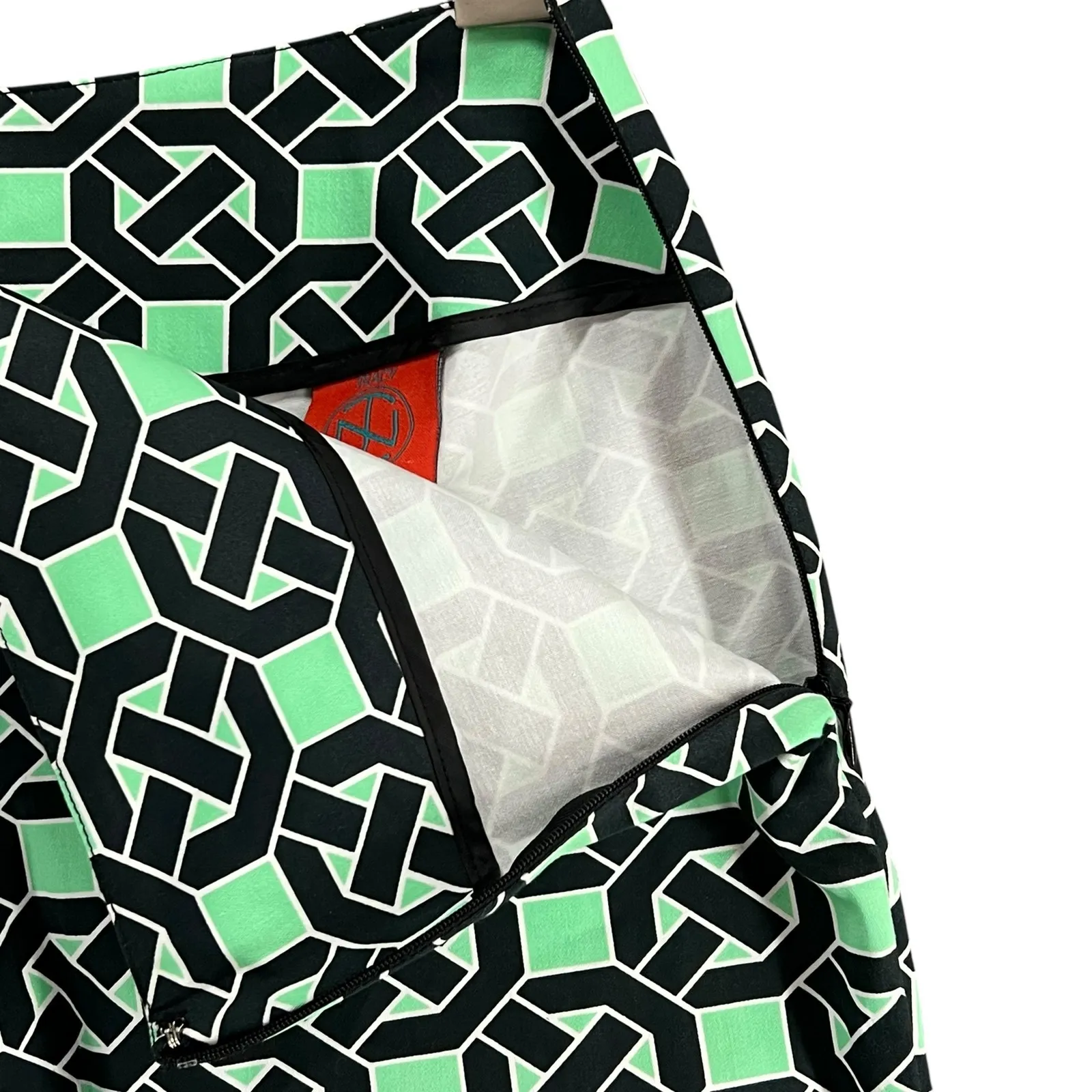 Tracy Negoshian Frida Pants Womens 6 Green Black Geometric Slim Fit Modern Chic - Image 4