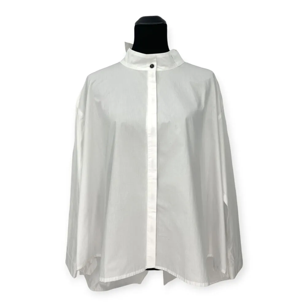 Moyuru Japanese Oversize Asymmetric Collar Hidden Button Front Poplin Shirt White Size undefined - Image 2